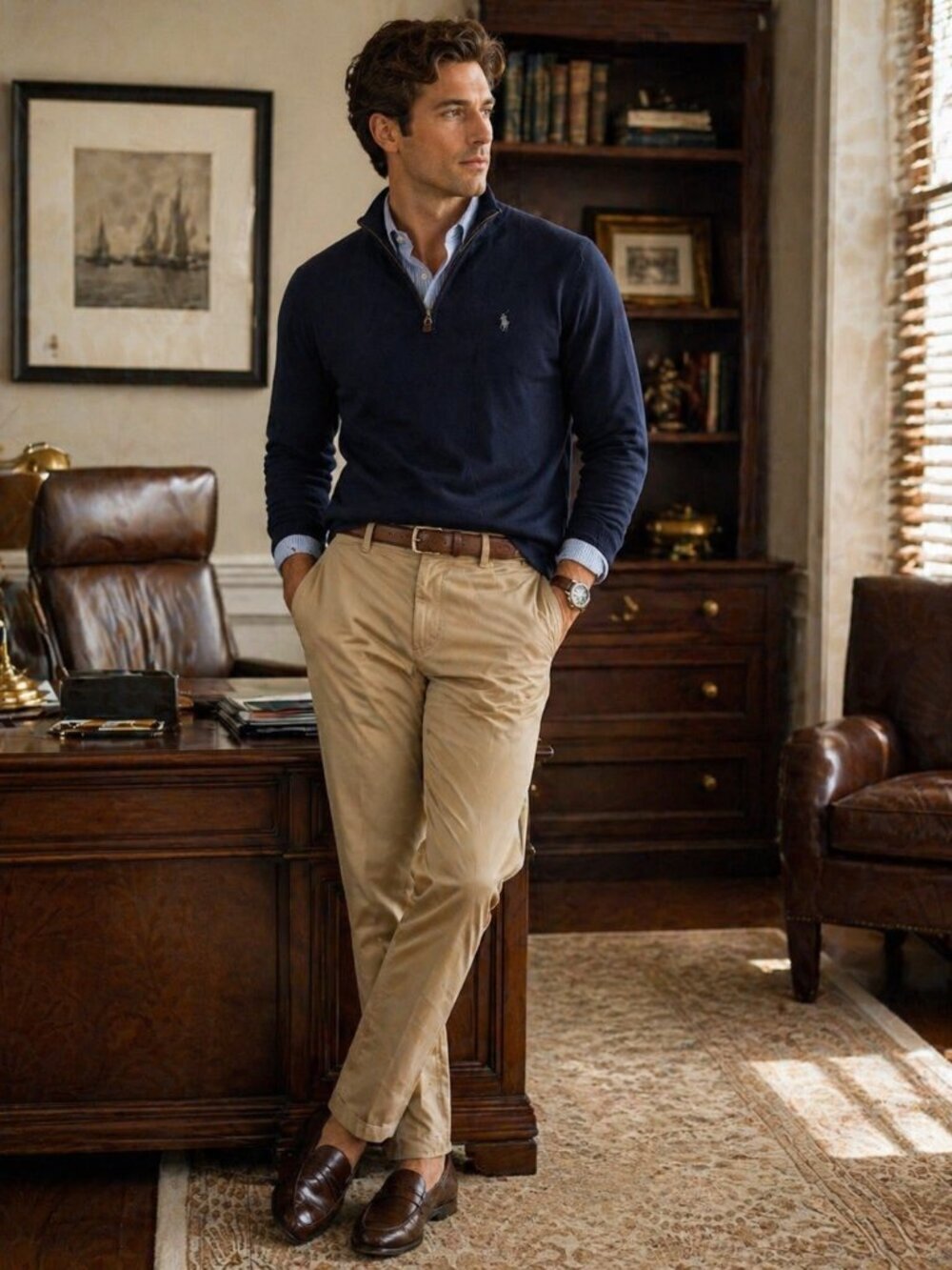 Classic Men’s Khaki Chino Pants Beige Straight Leg Casual Office Essential